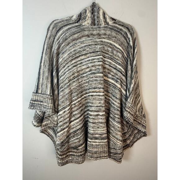 Leo & Nicole Striped Cowl Neck Knit Poncho Sweater Size XL - Picture 2 of 8